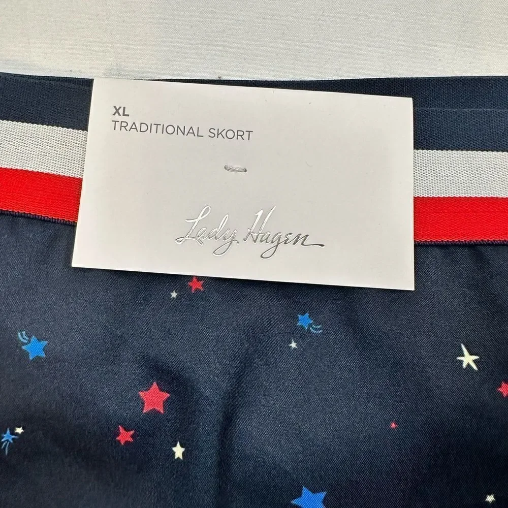 NWT Lady Hagen Women’s Navy Skort Red White Stars Golf Tennis Pickleball-Size XL - Picture 7 of 8
